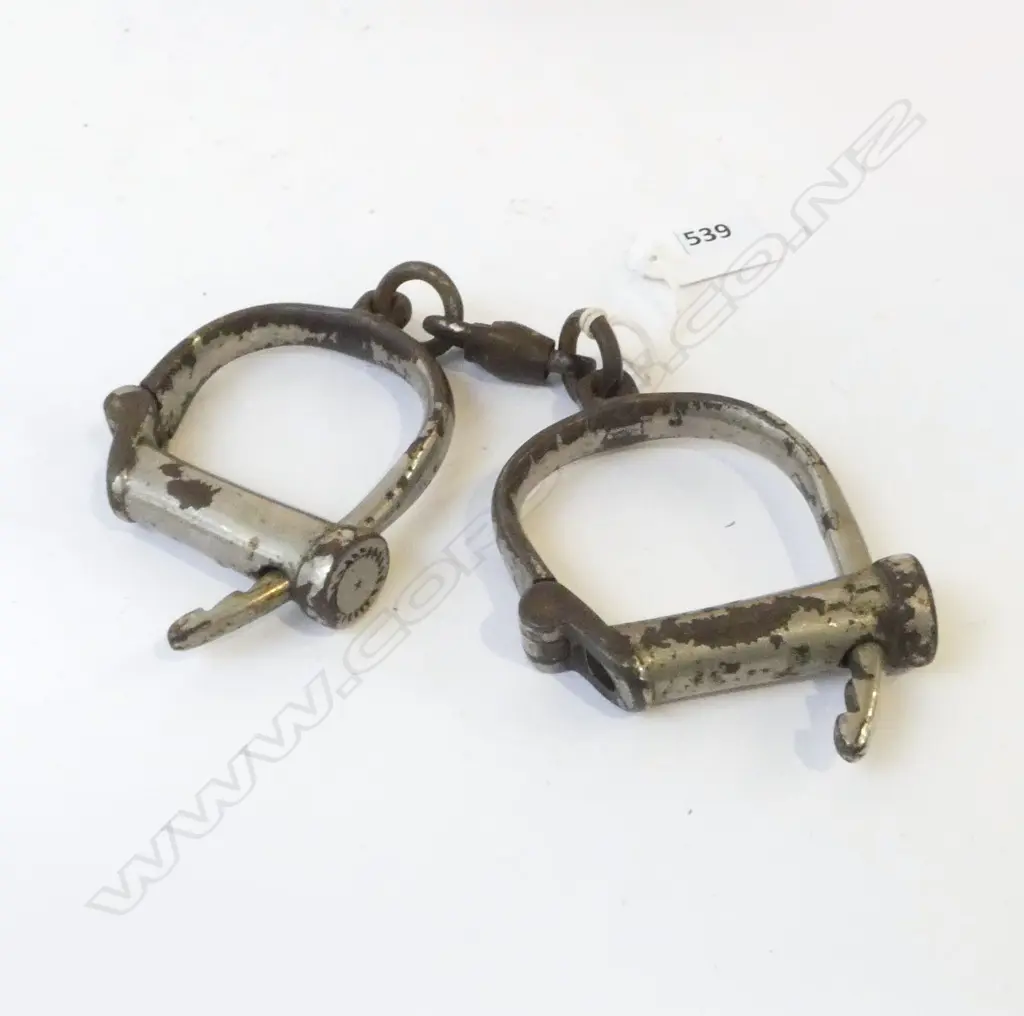 PR OLD CHROMED STEEL HANDCUFFS stamped HIATT showing wear Image 1++