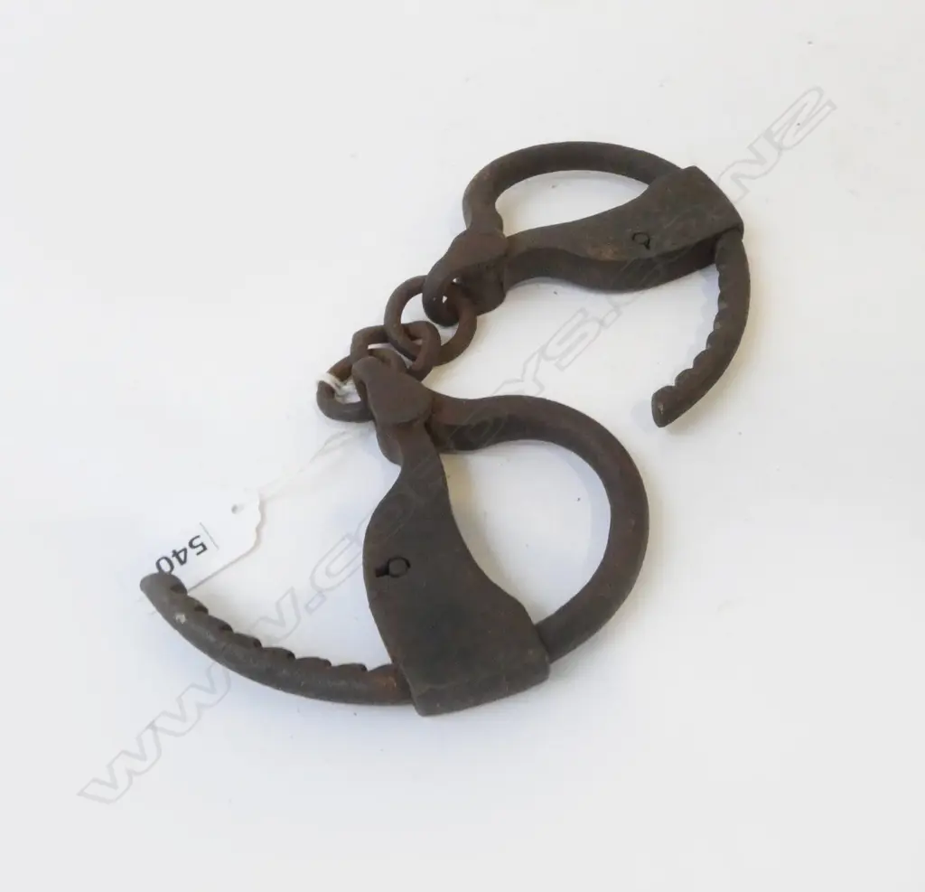 PR OLD STEEL HANDCUFFS stamped 'HIATT 10' Image 1++