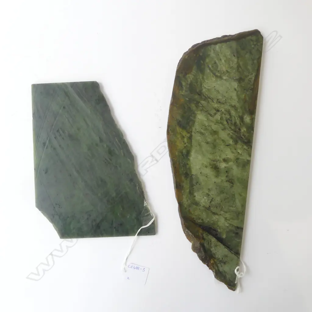 TWO CUT PIECES OF POUNAMU 1.3kg L. 220mm and 340mm Image 1++