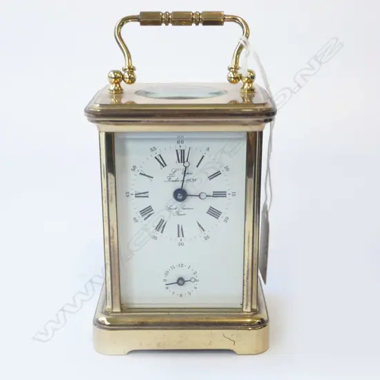 L'EPEE BRASS CARRIAGE CLOCK; IN ORIGINAL BOX w. OWNER MANUAL, RECEIPT OF €500, H.110mm