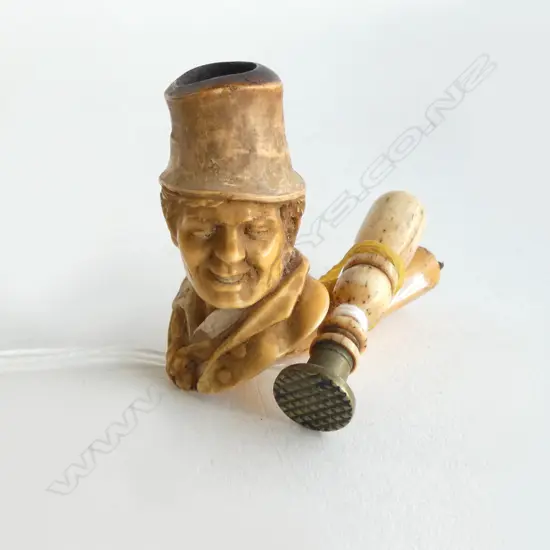 ANTIQUE MEERSCHAUM PIPE no stem + BONE HANDLED WAX SEAL;