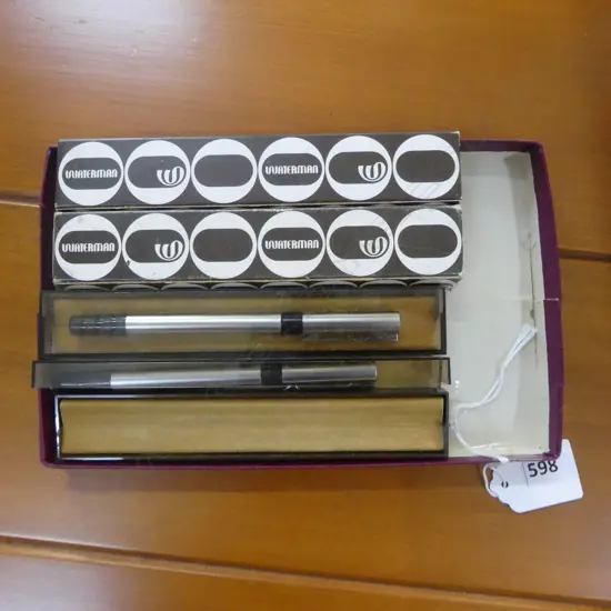 Two Waterman France Vintage Fiber Nib Pens in cases unused (red ink)