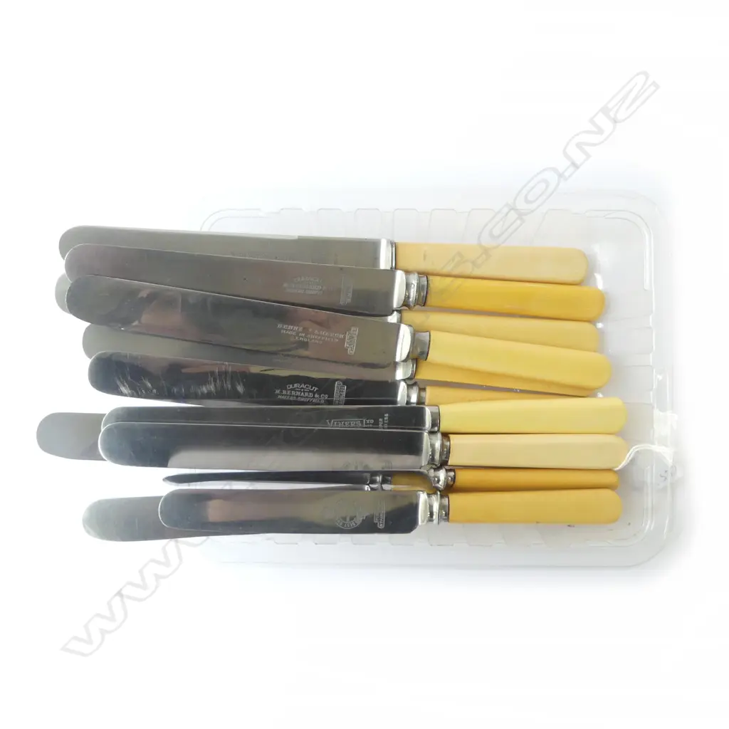 12 ‘Bone’ Handle Sheffield knives – 9 Dinner & 6 Lunch, L.205mm-250mm Image 1++