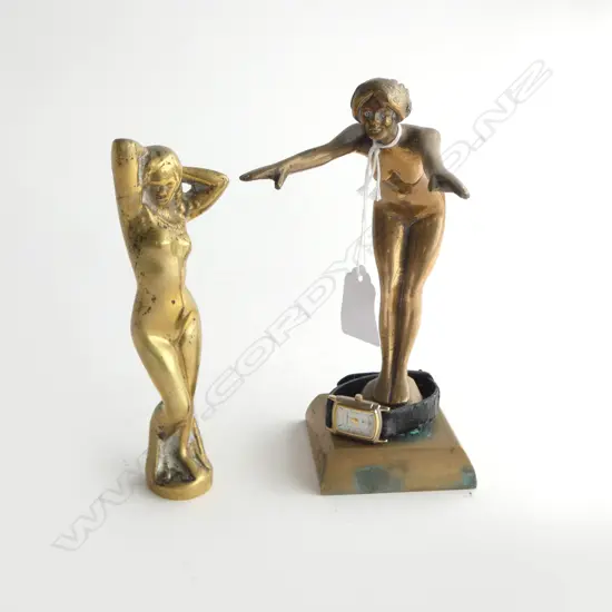 2 BRASS ART DECO STYLE SCULPTURES NAKED MAIDENS tallest 180mm