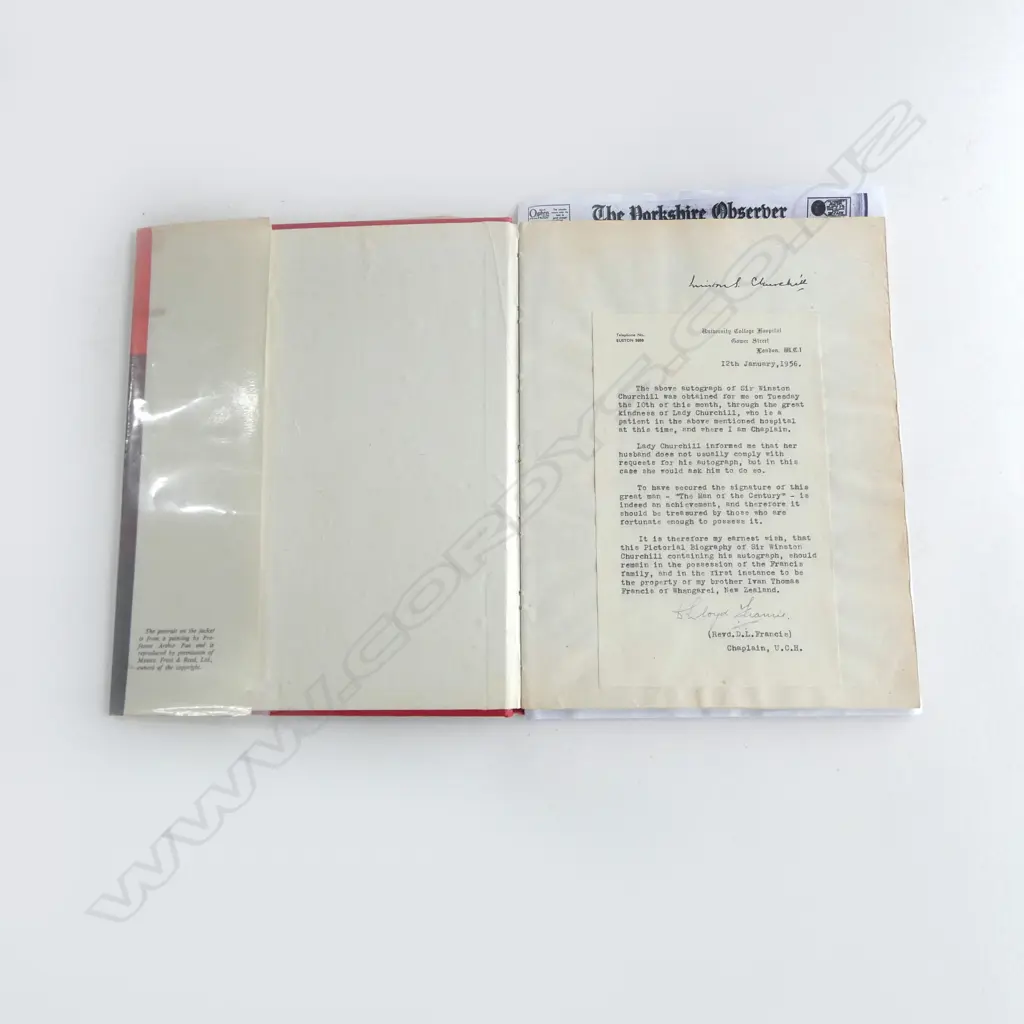 SIGNED WINSTON CHURCHILL BOOK 'MAN OF THE CENTURY' w. 1956 PROVENANCE LETTER... Image 1++