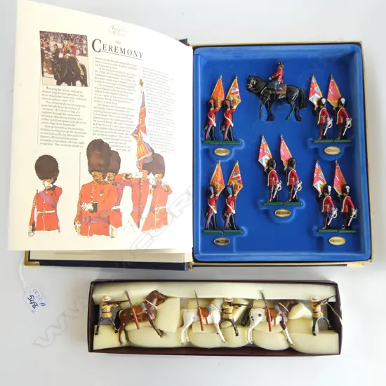 THREE BOXED LEAD HORSES &  SHARPSHOOTERS + BOXED SET  LEAD 'TROOPING THE COLOUR' SOLDIERS 