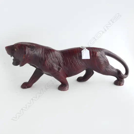 VINTAGE PRANCING CAST IRON TIGER dark red finish glass eyes L.400mm