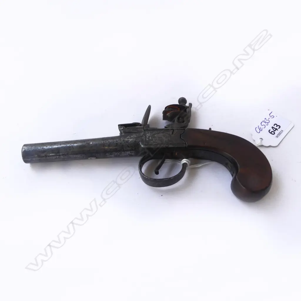 19thC RYAN & WATSON of LONDON FLINTLOCK BOXLOCK POCKET PISTOL L.180mm Image 1++