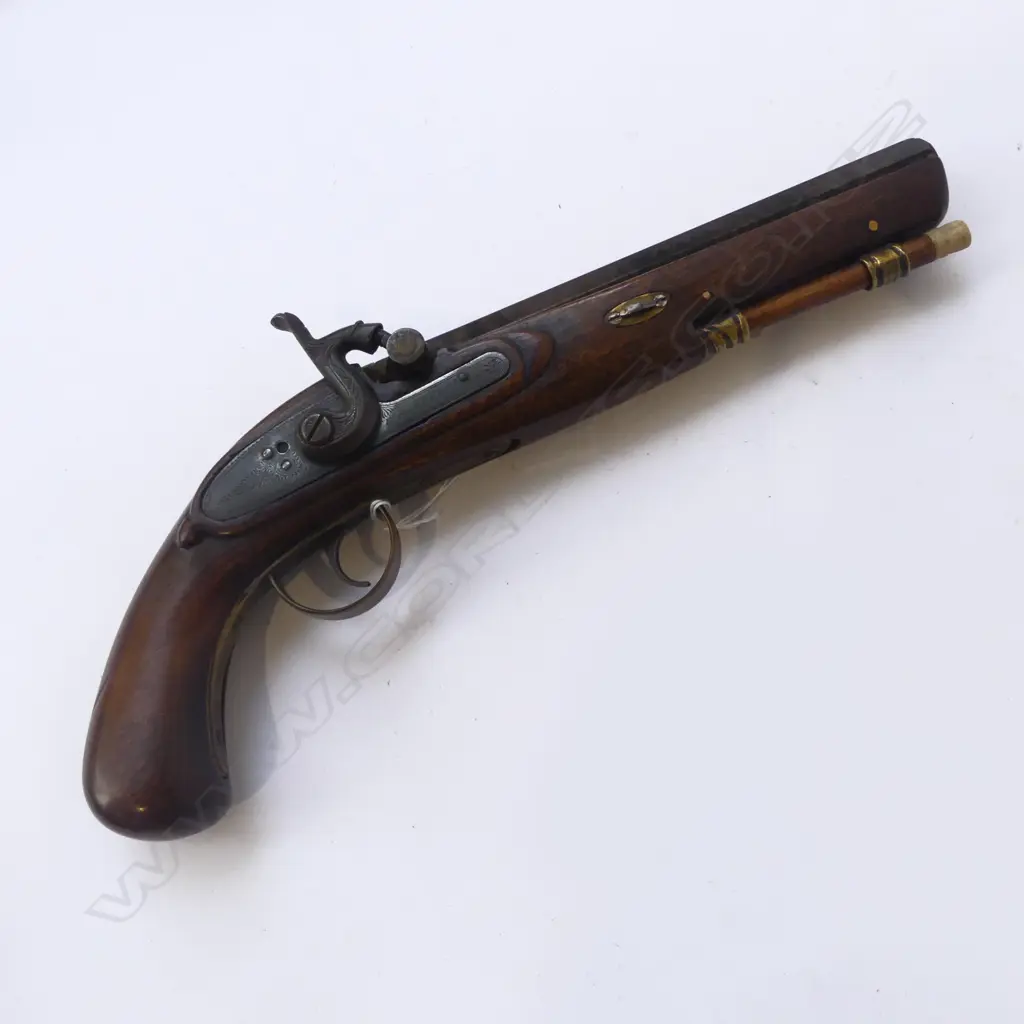 BLACK POWDER MAHOGANY PISTOL L.350mm maybe some 20thC w some old parts? Image 1++