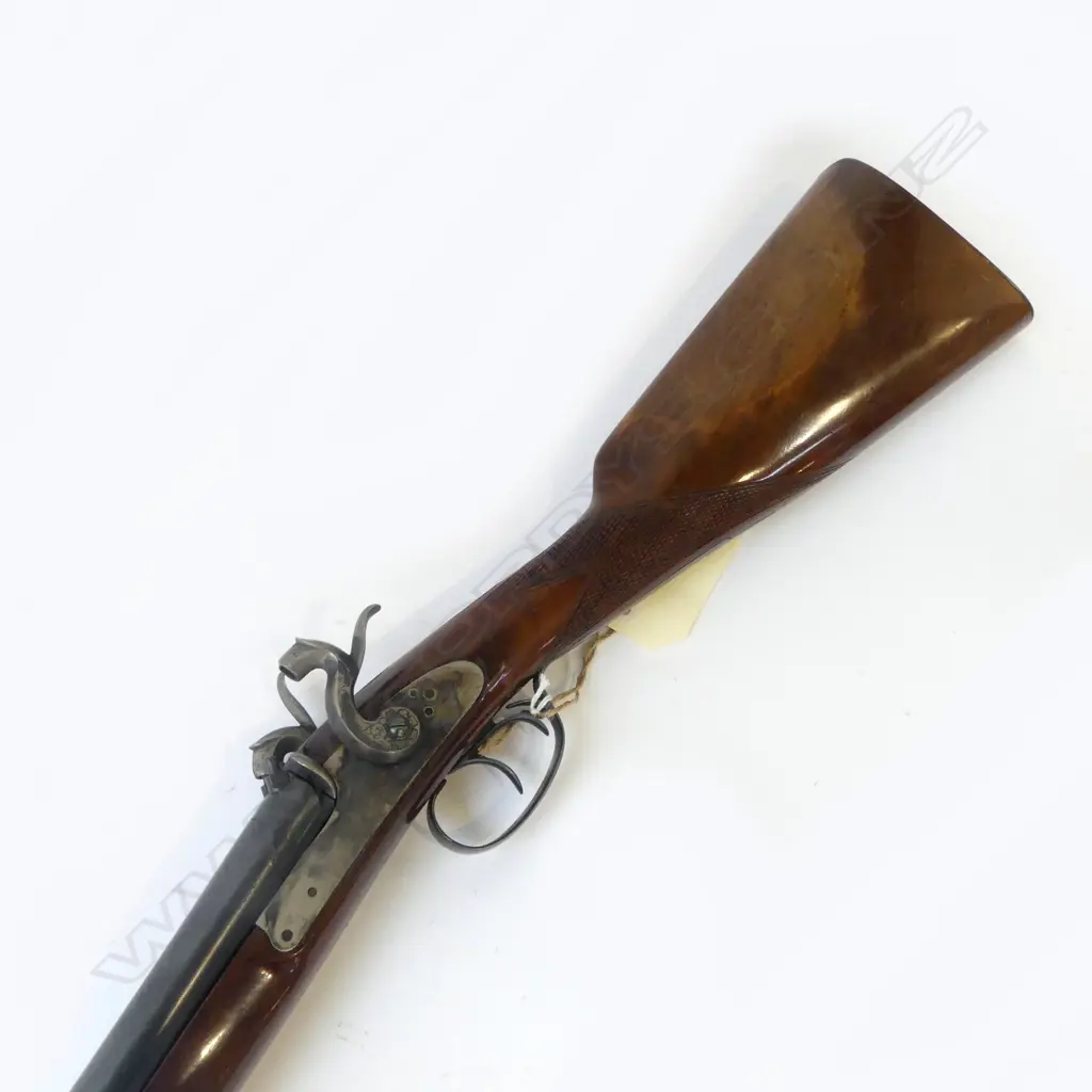 Replica 12g Black Powder double barrel percussion shotgun by Davide Pedersoli. Italy.  28" barrels- half wooded stock with chequered wrist.  Fire Arms Required. Image 1++