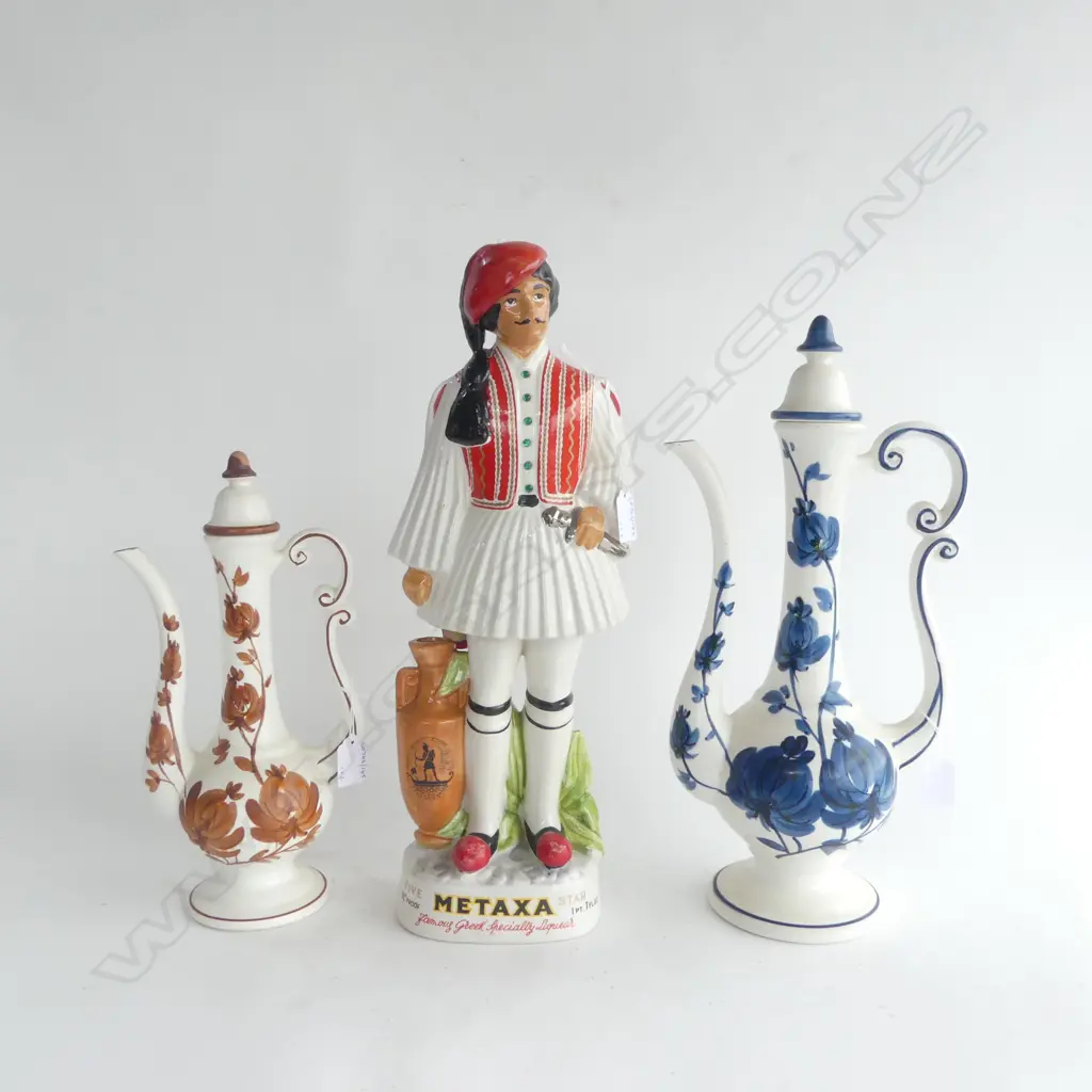 METAXA FIGURAL DECANTER H450MM & 2 CERAMIC COFFEE POTS H370 & 320MM Image 1++