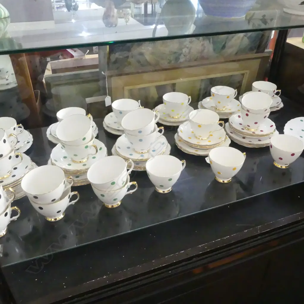 24PC ROYAL VALE POLKA DOT TEA SET C/S/P + 2 SIDE PLATES Image 1++