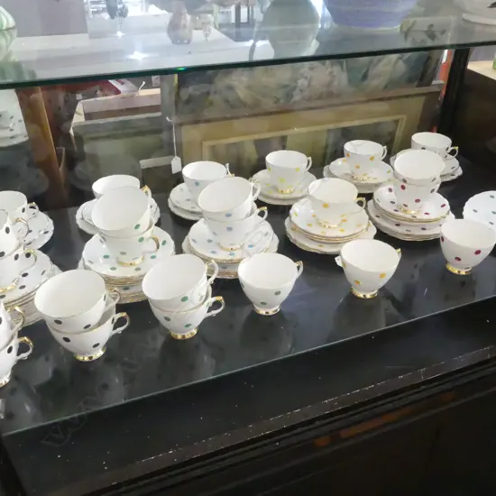 24PC ROYAL VALE POLKA DOT TEA SET C/S/P + 2 SIDE PLATES