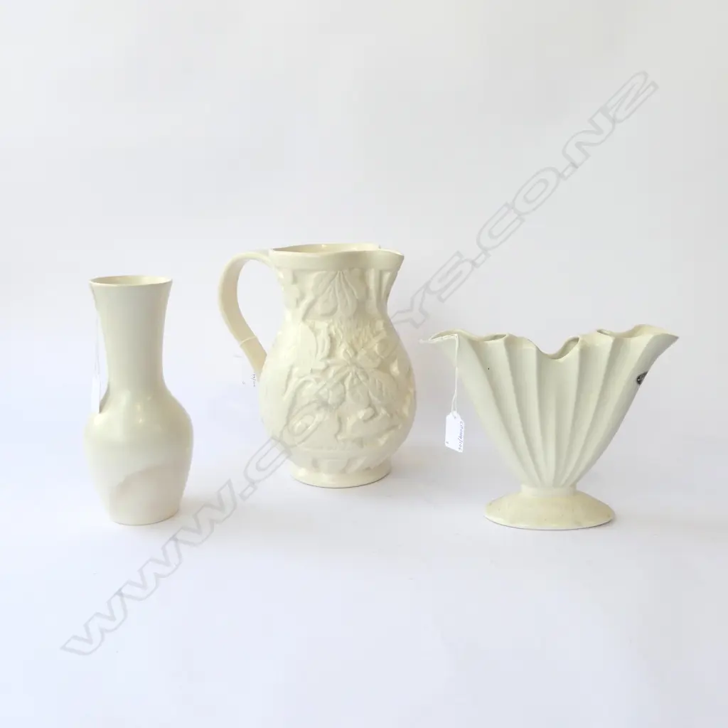 BESWICK WHITE CHINA JUG H260MM & 2  WHITE  BESWICK VASES H230MM TALLEST Image 1++