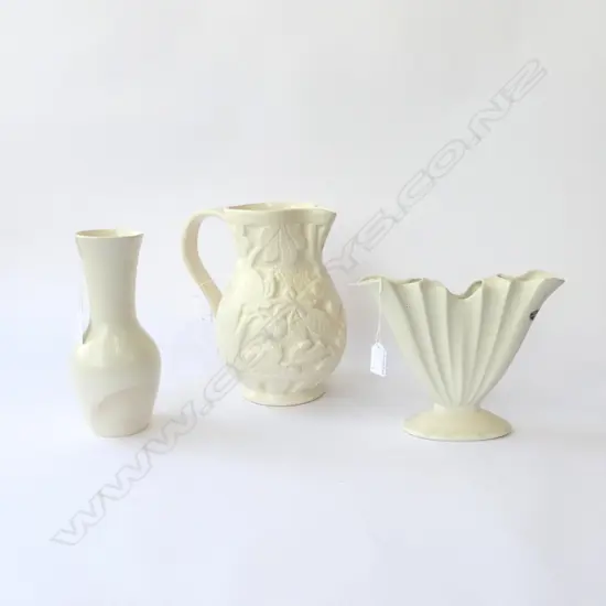 BESWICK WHITE CHINA JUG H260MM & 2  WHITE  BESWICK VASES H230MM TALLEST