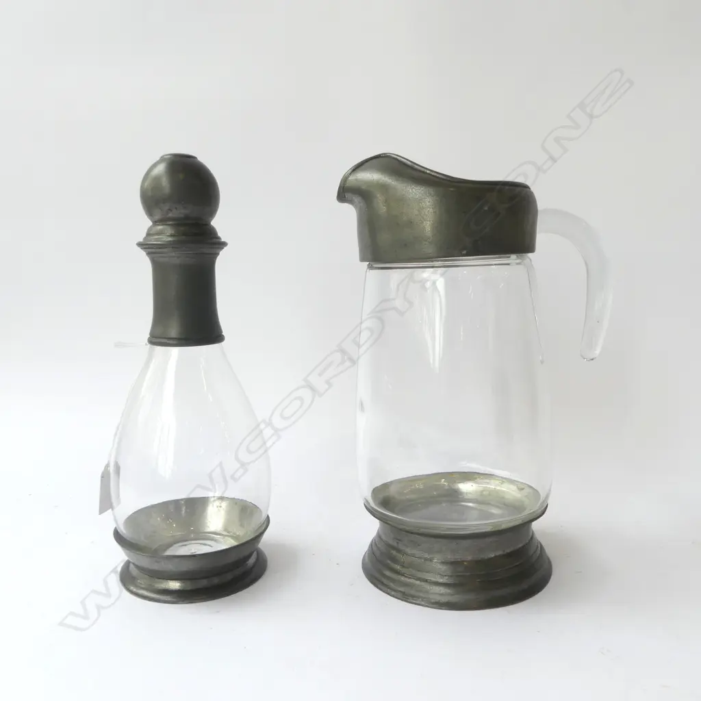 PEWTER & GLASS JUG + DECANTER H.290mm Image 1++