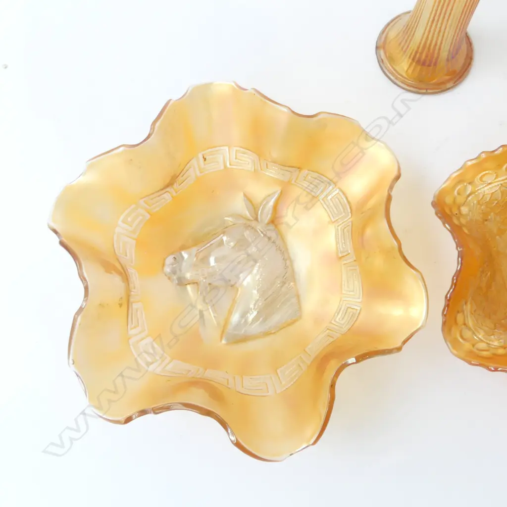 3PCS Carnival Glass Horse Bowl, Vase, & Floral Dish, H.260mm, D.205mm Image 1++