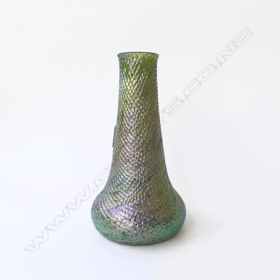 c.1900 LOETZ? IRREDESCENT GLASS TALL tapered VASE H.230mm