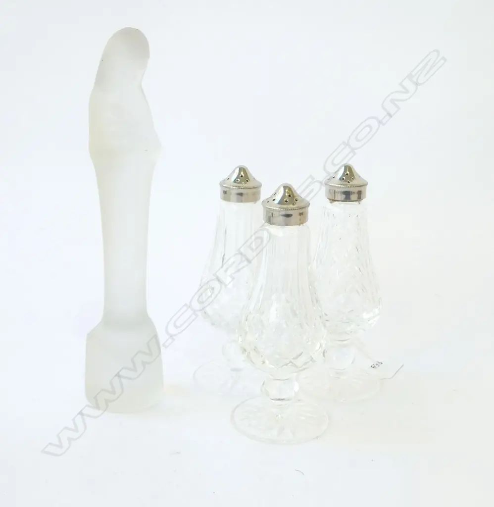 3 WATERFORD CRYSTAL CONDIMENTS H.165mm + LEERDAM FROSTED GLASS MADONNA & CHILD H.240mm Image 1++