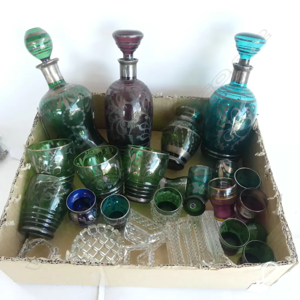 SILVERED DECANTERS GLASSES & SMALL CRYSTAL PCS Image 1++