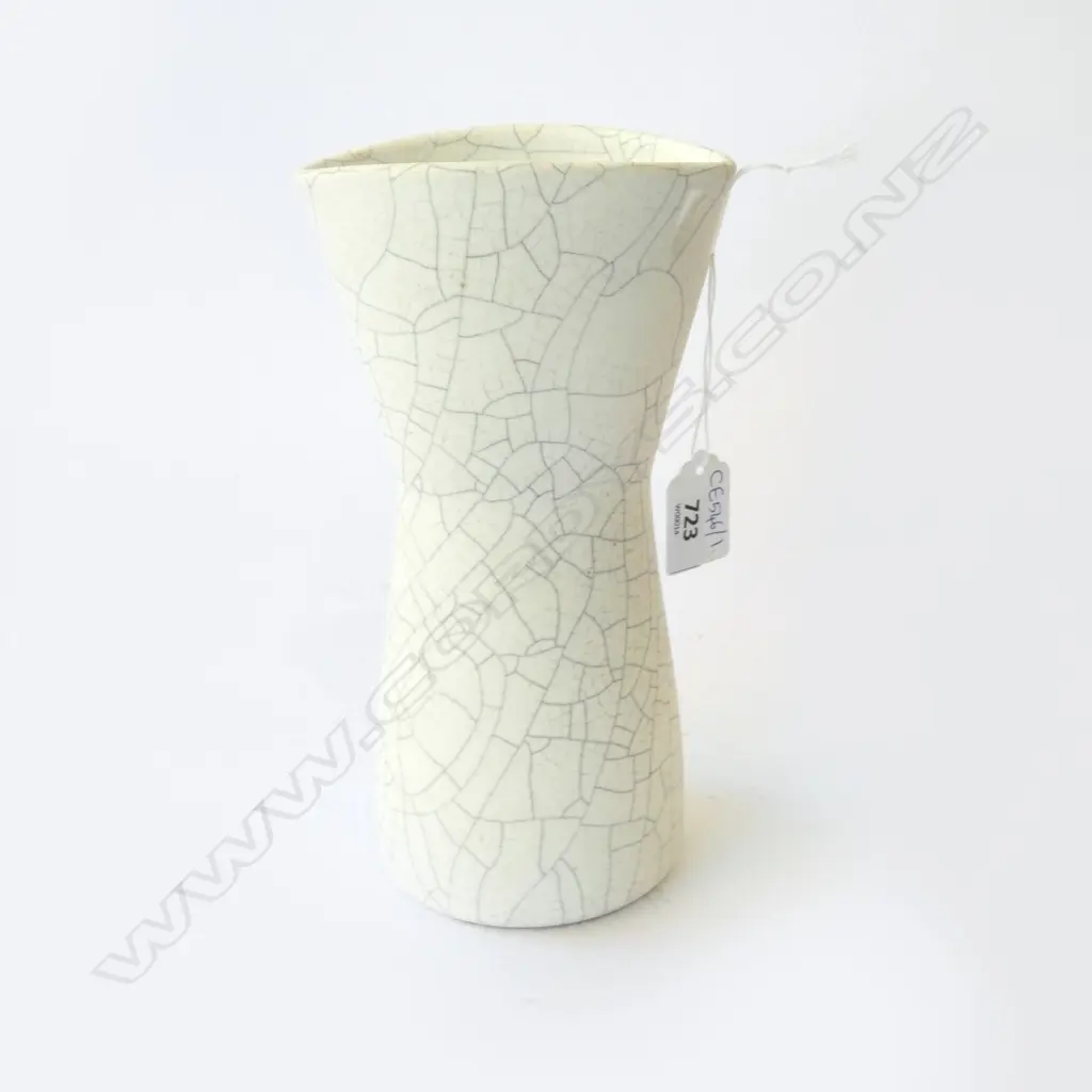STUDIO POTTERY VASE, WHITE CRACKLE GLAZE H.220mm, STAMPED TO BASE Image 1++