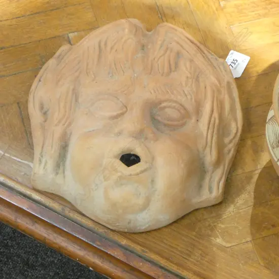 3 PCES. POTTERY + POTTERY FOUNTAIN HEAD W.240mm
