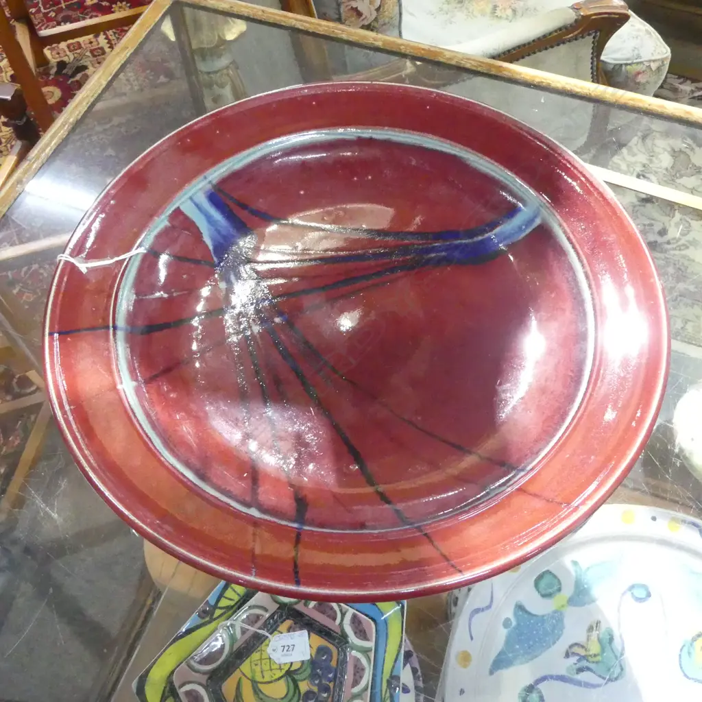 LARGE SIGNED STUDIO POTTERY CHARGER DIA380MM Image 1++