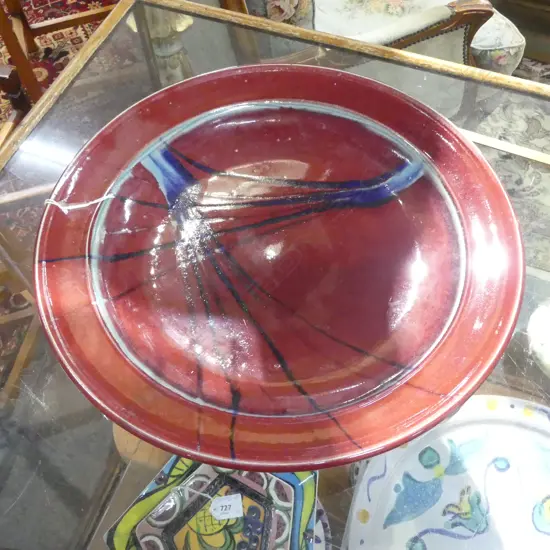 LARGE SIGNED STUDIO POTTERY CHARGER DIA380MM