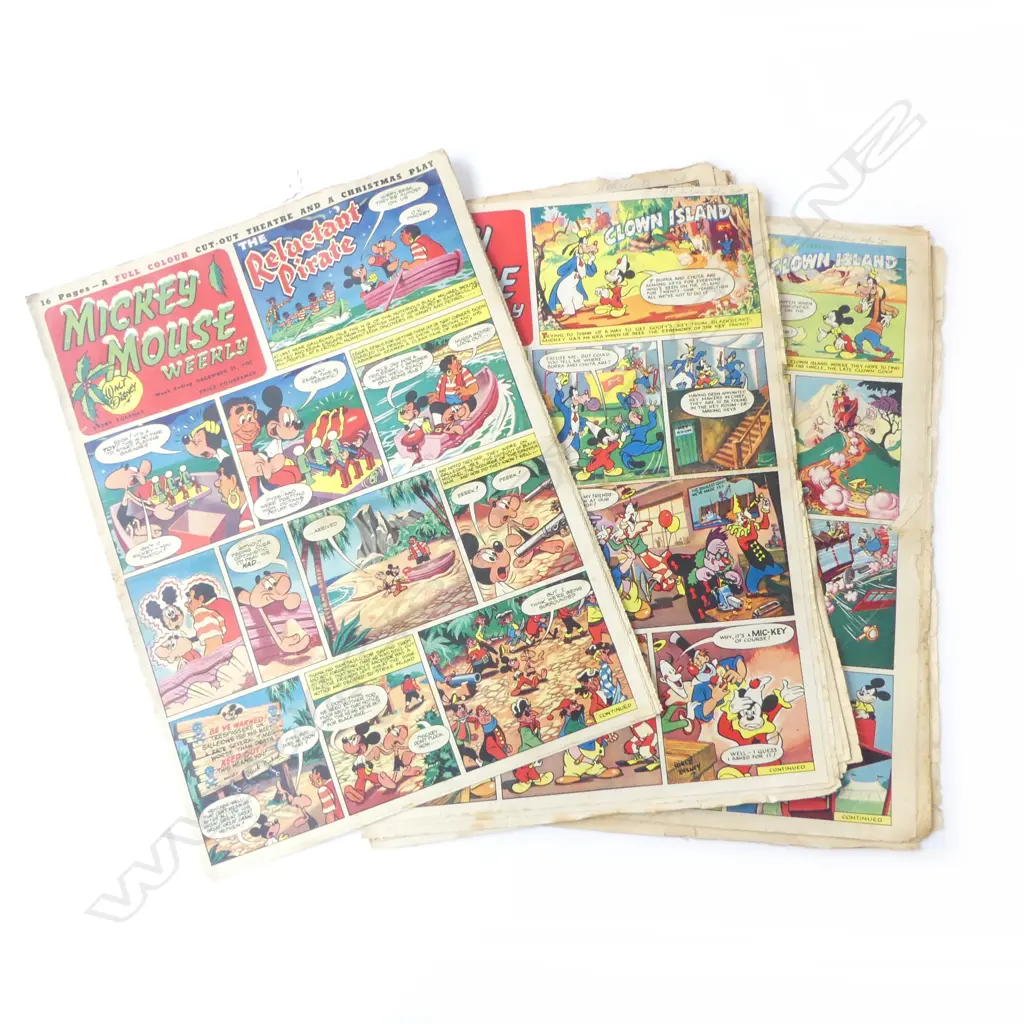 Eight 1952 ‘Mickey Mouse Weekly’ Walt Disney Comics. L.355mm W.260mm Image 1++