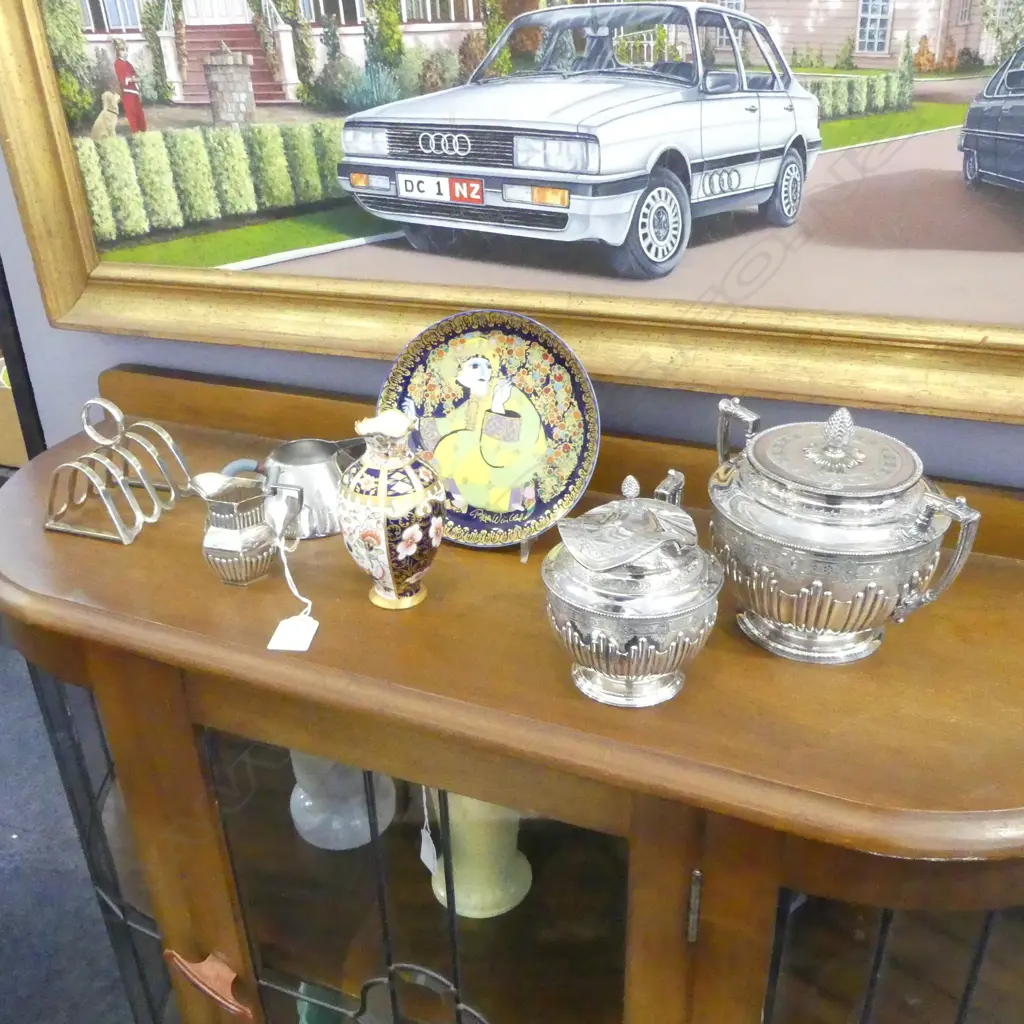 7 PCES; STG JUG H.70mm 55grms, 3 PCES EP, ALESSI JUG, ROSENTHAL PLATE, VASE AF Image 1++