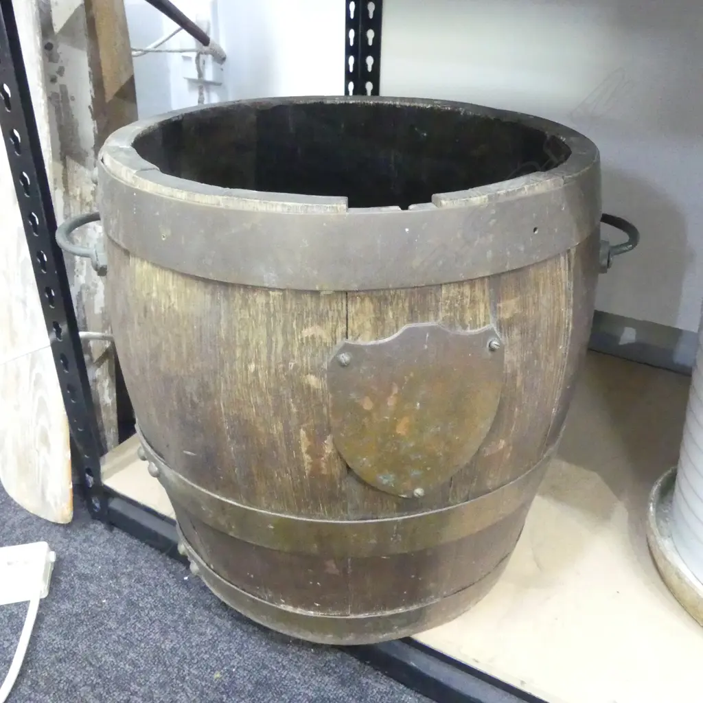 VINTAGE WOODEN BARREL PLANTER H.345mm Image 1++