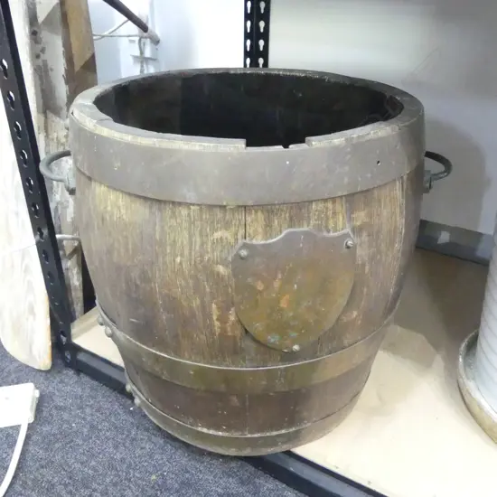 VINTAGE WOODEN BARREL PLANTER H.345mm