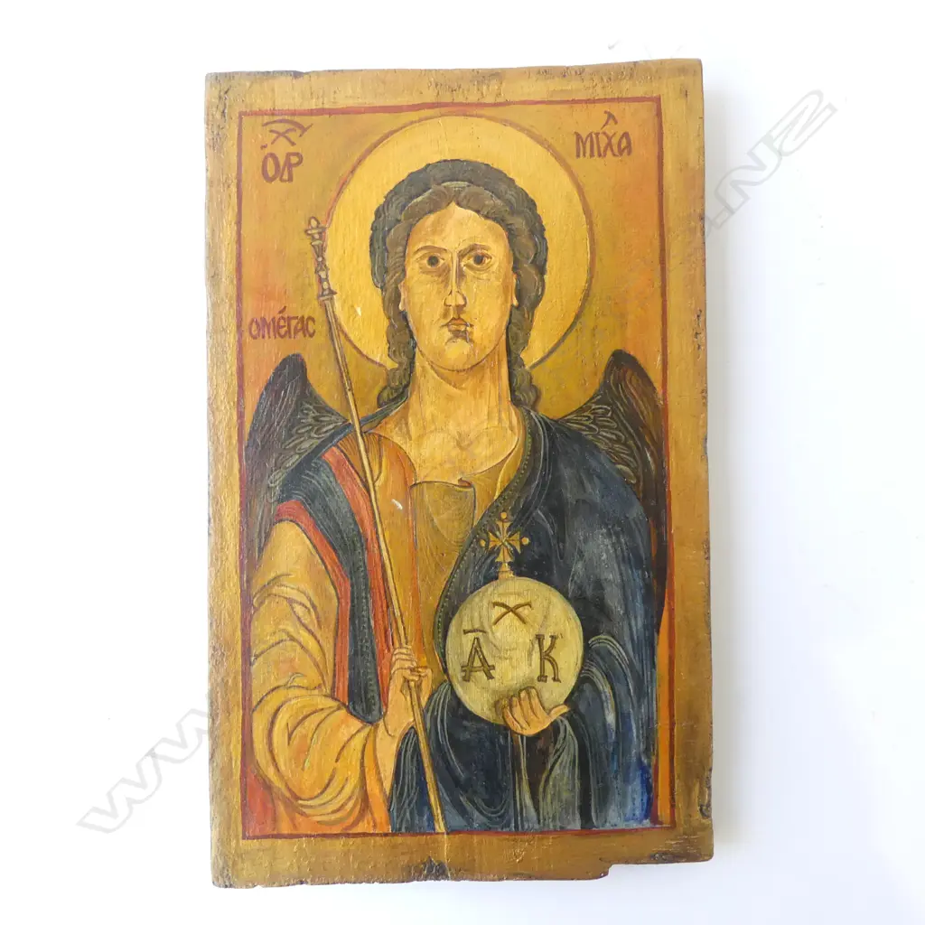 ICON, N+A HANTON 'ARCHANGEL MICHAEL' PIGMENT ON GESSO WOODEN PANEL 2007 330x205mm Image 1++