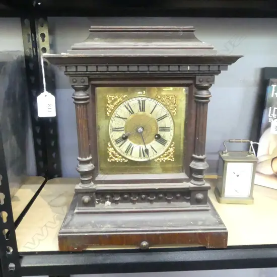 ANTIQUE GERMAN WURTTEMBERG OAK MANTLE CLOCK H370MM