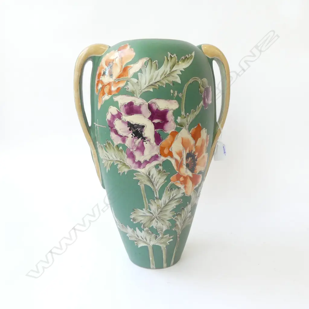 LG. TWO HANDLED VASE w. FLOWER MOTIF H.400mm Image 1++