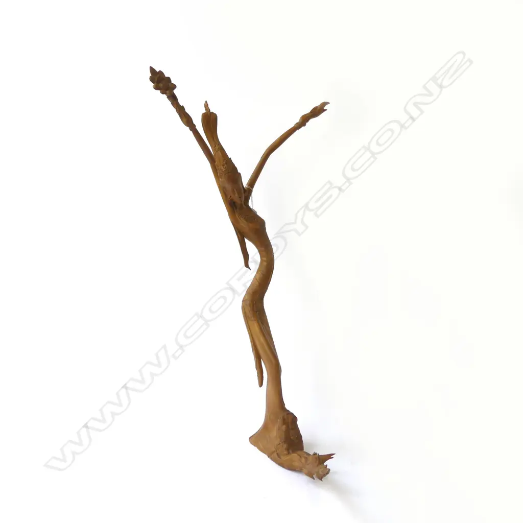 FINELY CARVED PALE WOOD BALINESE ARTWORK OF A TALL WOMAN DANCER signed & detailed to base H.720mm   Image 1++
