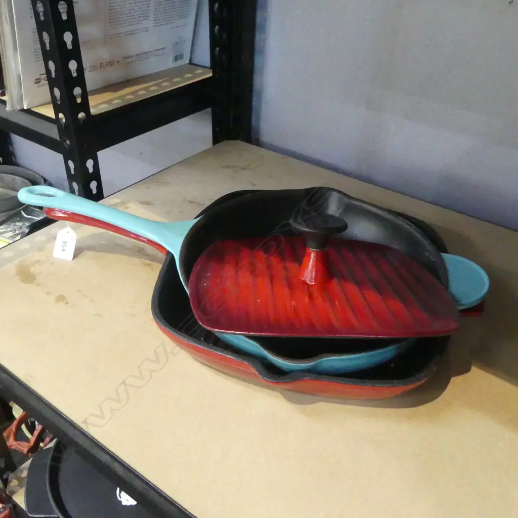 2 ENAMELLED CAST IRON FRY PANS, CHIPS Image 1++