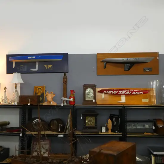 3 MOUNTED HALF MODEL AMERICA'S CUP YACHTS 390x1100mm