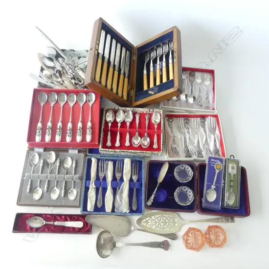 BOXED SETS VINTAGE EP CUTLERY, ASST. KITCHEN UTENSILS ETC