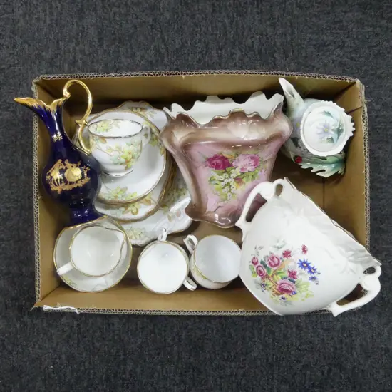 BOX LOT PART R/A TEASET  FRENCH TEAPOT SMALL JARDINEERS ETC