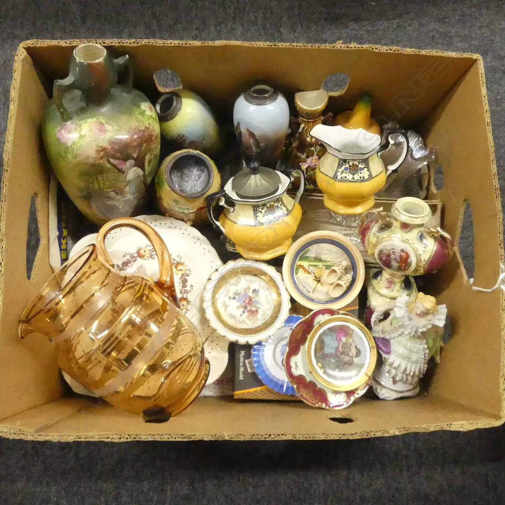 BOX OF EDWARDIAN VASES  GLASS & CHINA  Image 1++