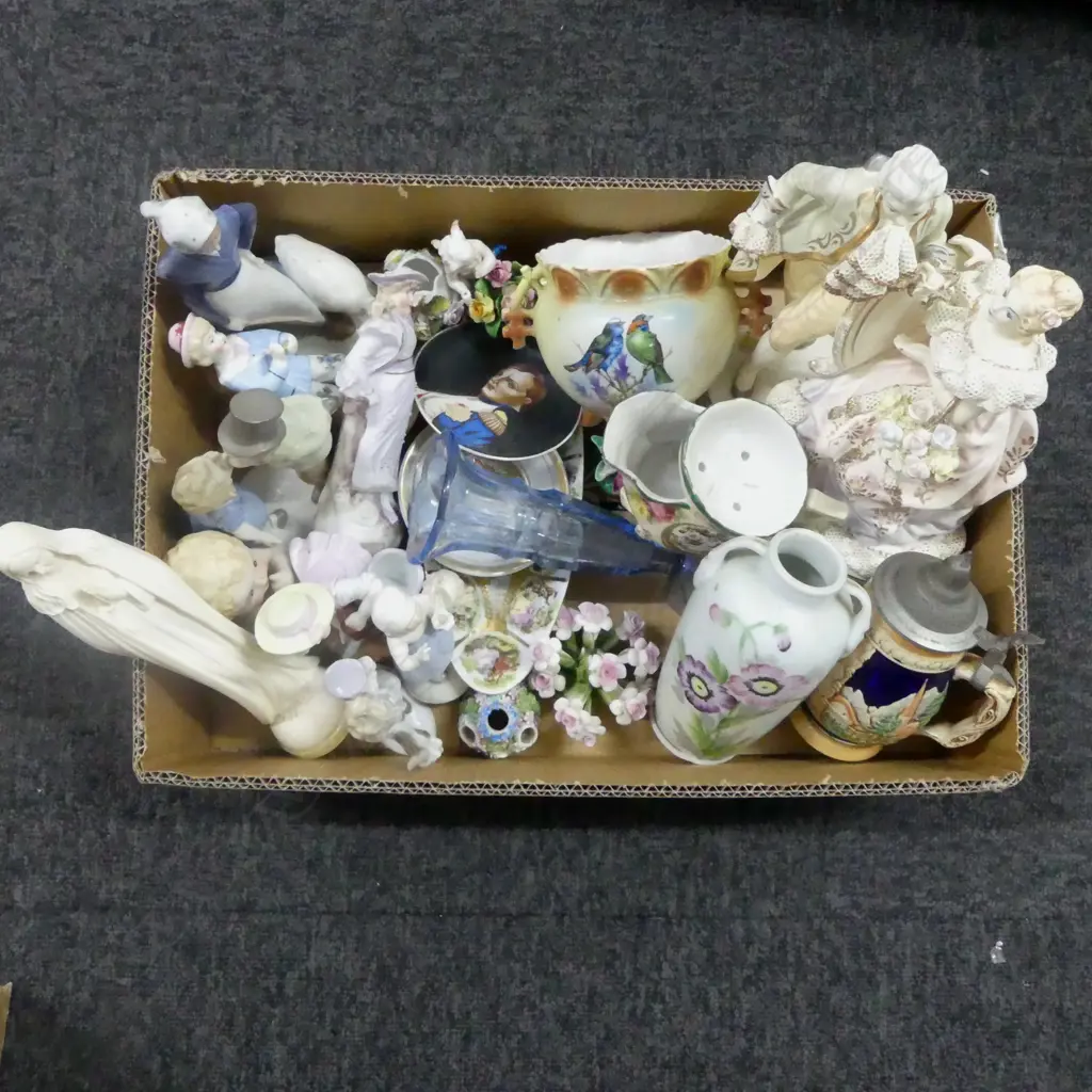 BOX LOT FIGURINES SOME FAULTS  DISHES VASES ETC Image 1++