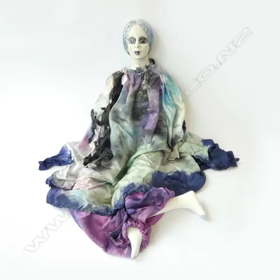 LARGE LEONIE ARNOLD POTTERY & SILK DRESSED DOLL (fault to one hand) L.1110mm