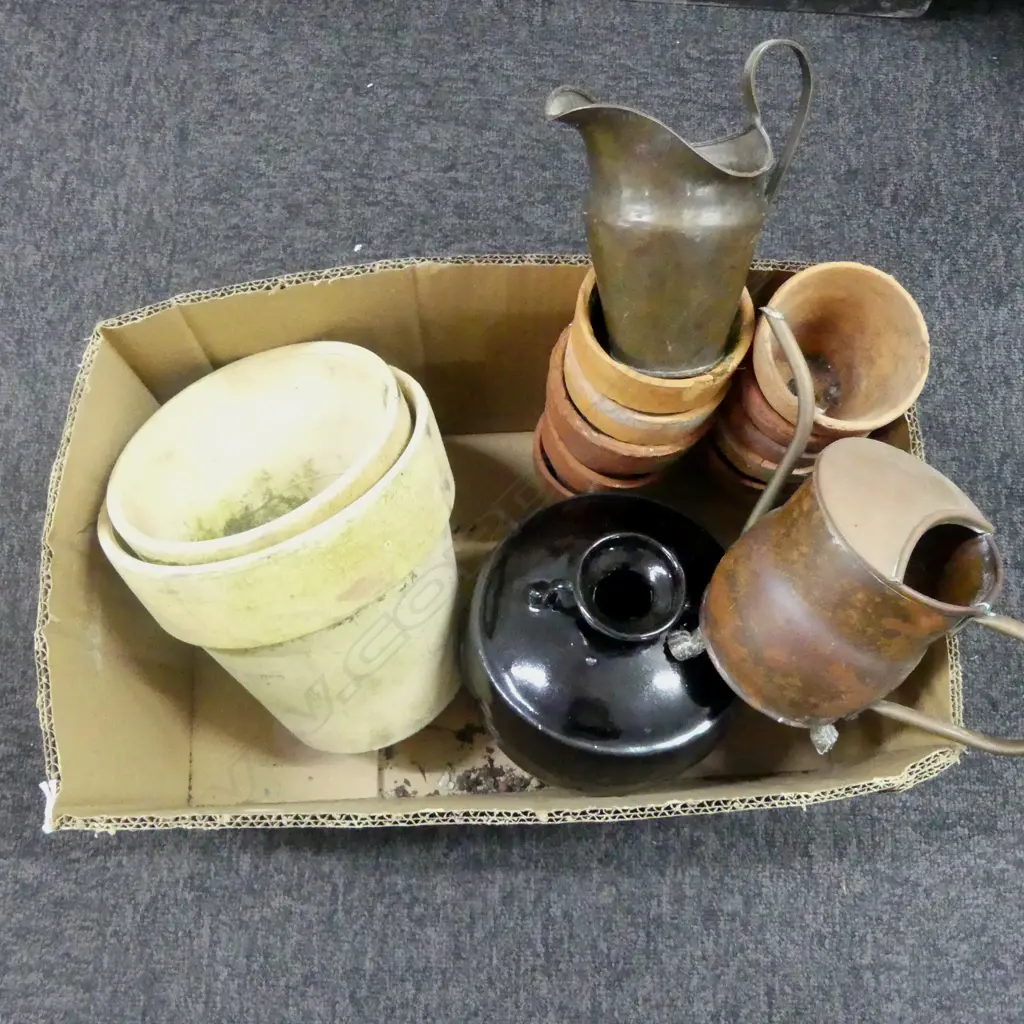 TERRACOTTA POTS, 2 METAL JUGS ETC Image 1++