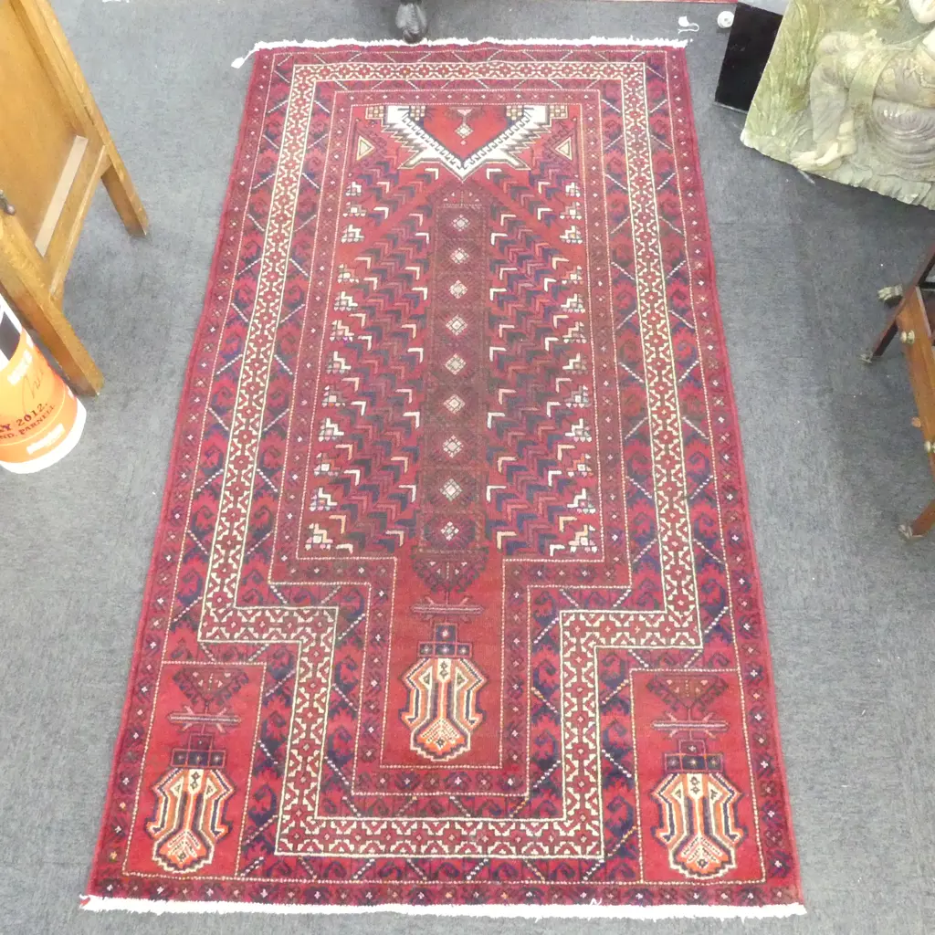 PERSIAN HAND KNOTTED BALUCHI PRAYER RUG 2250x1200mm Image 1++
