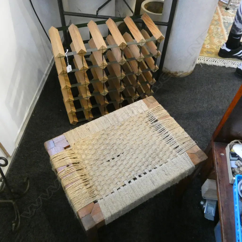 5x5 WINE RACK H.505mm + RUSTIC STOOL w. WOVEN SEAT H.400mm Image 1++