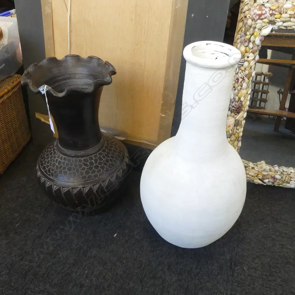 2 STUDIO POTTERY FLOOR VASES, BLACK & WHITE H.550mm Image 1++