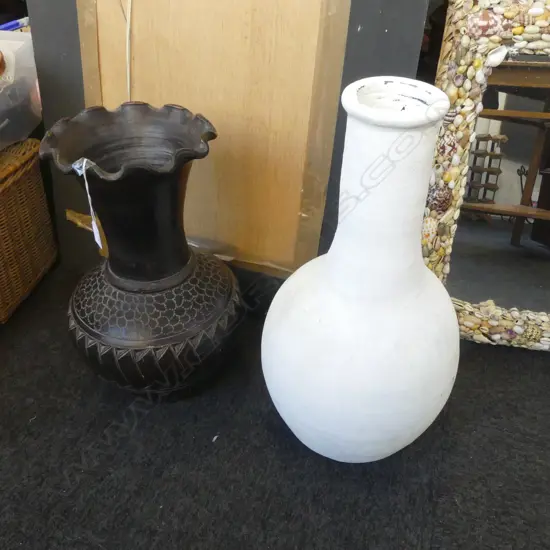 2 STUDIO POTTERY FLOOR VASES, BLACK & WHITE H.550mm