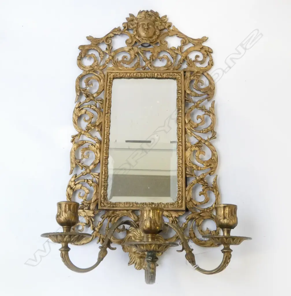 MIRROR w. ORNATE GOLD METAL FRAME & 3 CANDLEHOLDERS H.460mm Image 1++