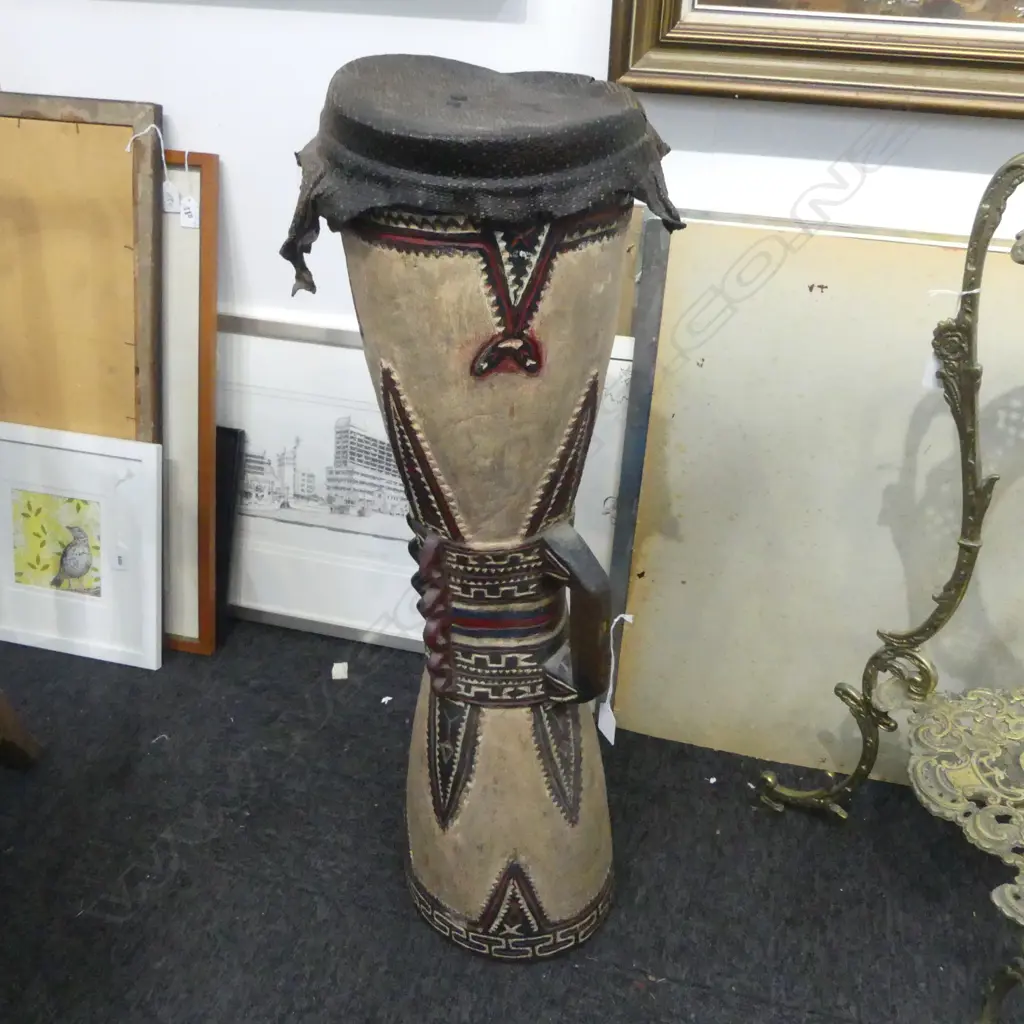 TRIBAL DRUM H.780mm w. reptile skin  Image 1++